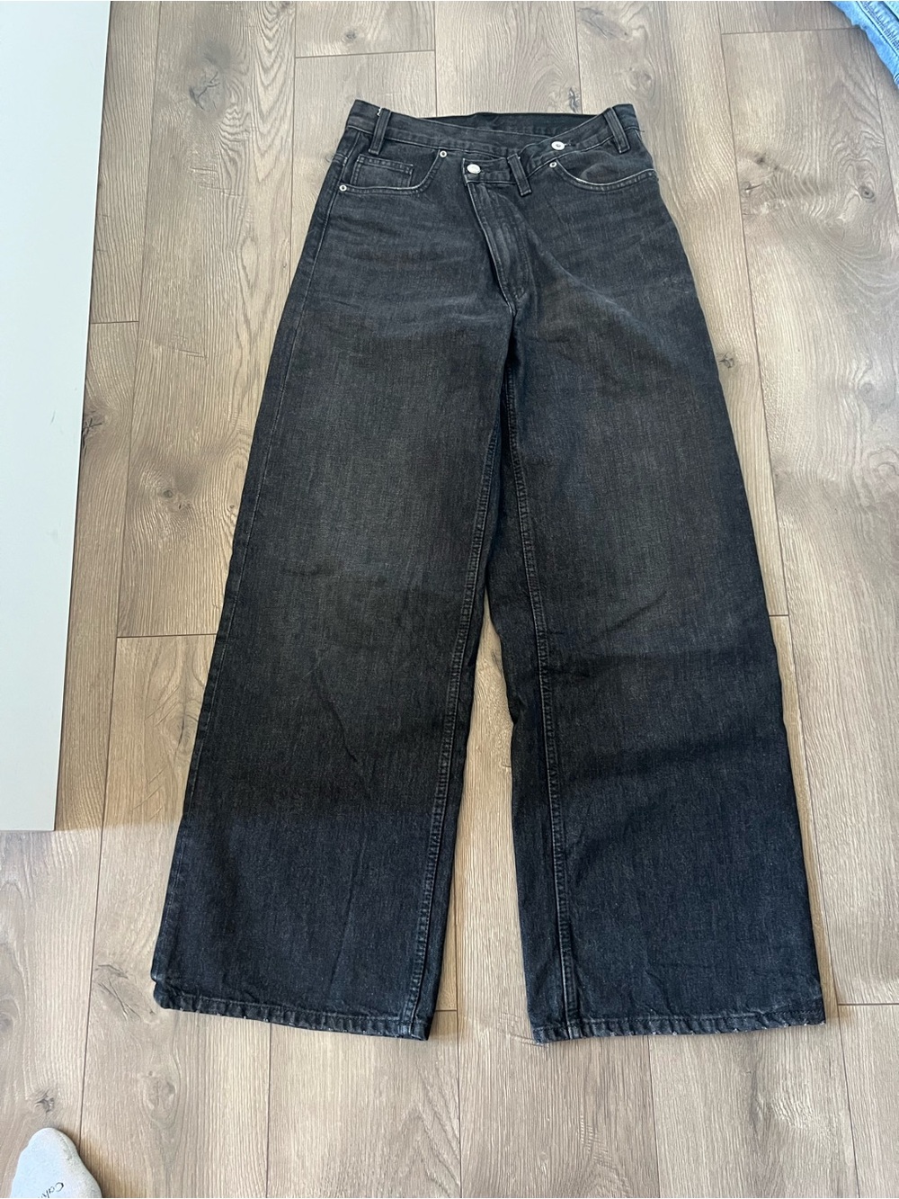 Black Wide-Leg baggy overlapping waistband Jeans